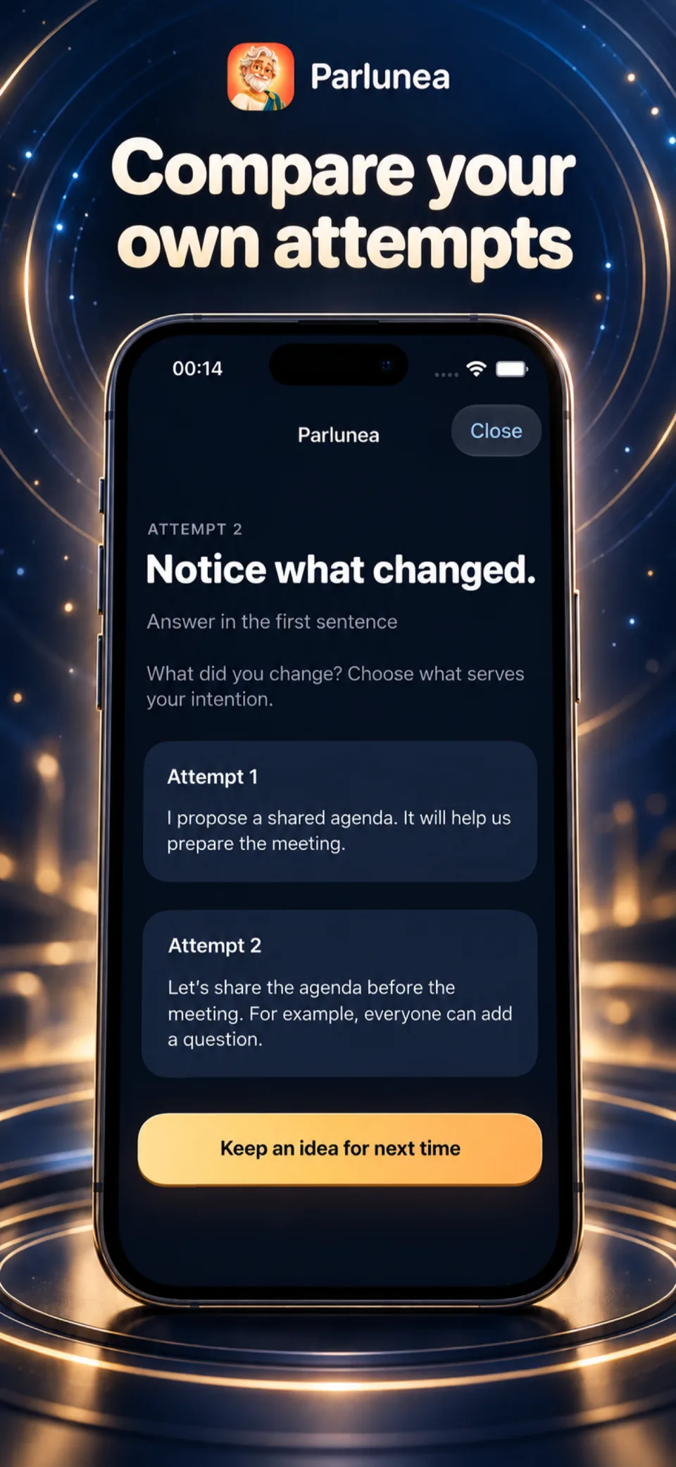 Parlunea · Two attempts side by side on the comparison screen