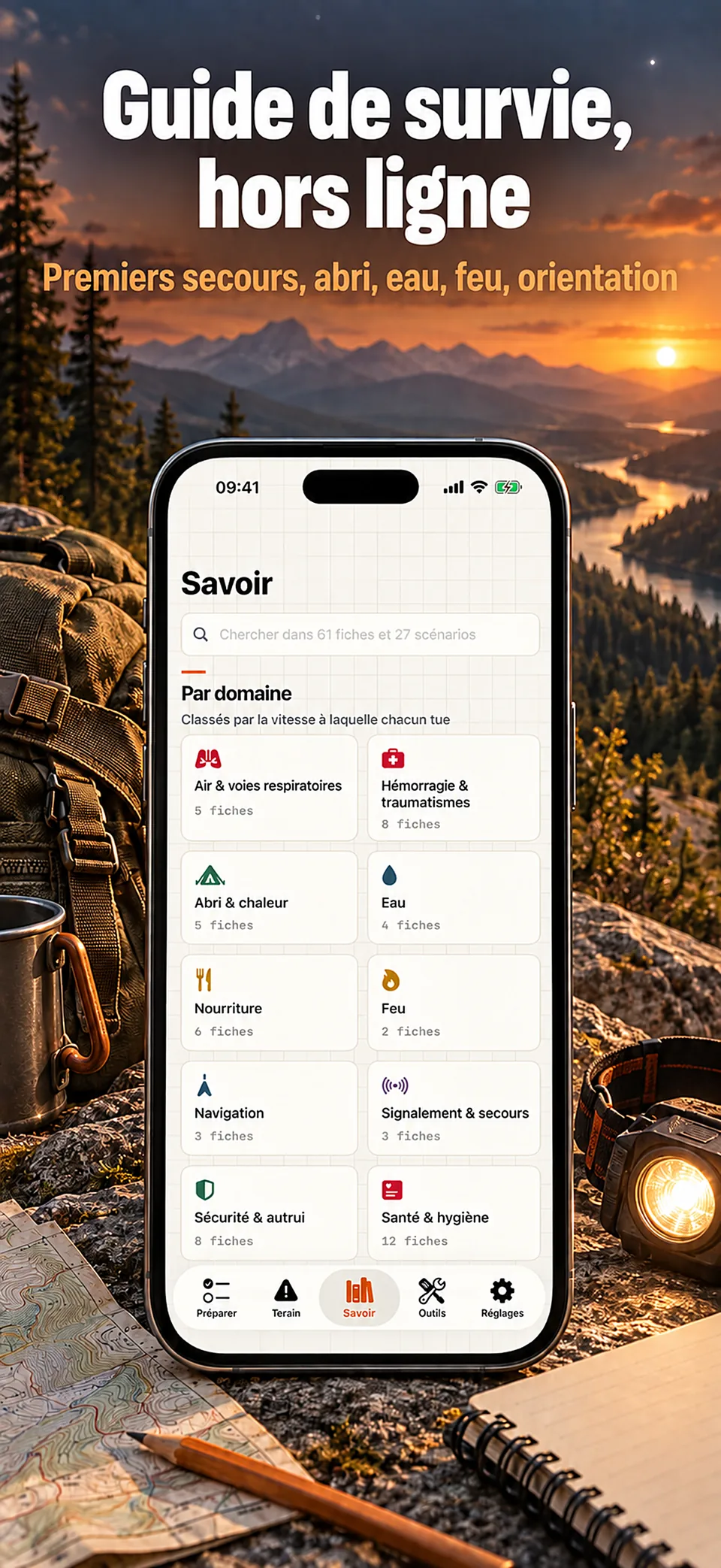 Surv · Bibliothèque de survie classée par thème